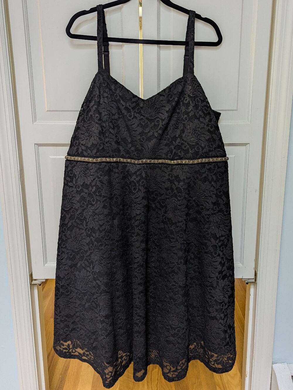 Torrid Premium Black Lace A-Line Dress w/ Gold Metallic Waist Trimrem - Size 24